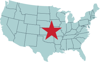 Map of the US with a star in Eastern Kansas